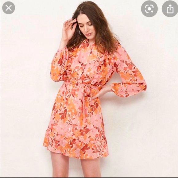 NWT Lauren Conrad Floral  Print Ruffle Mini Dress. - Picture 2 of 16